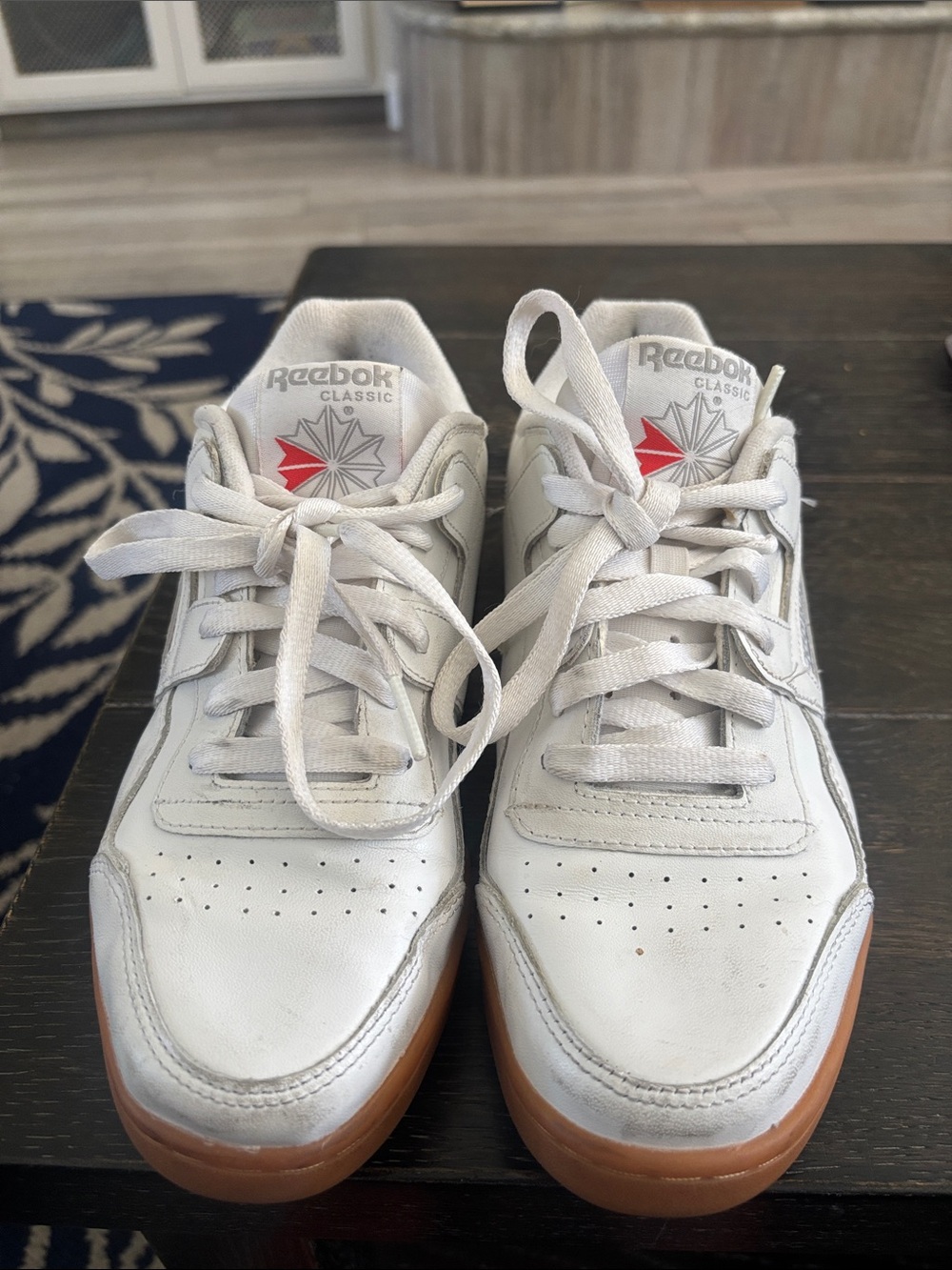 Reebok Kids White Leather Sneakers with Gum Outsole